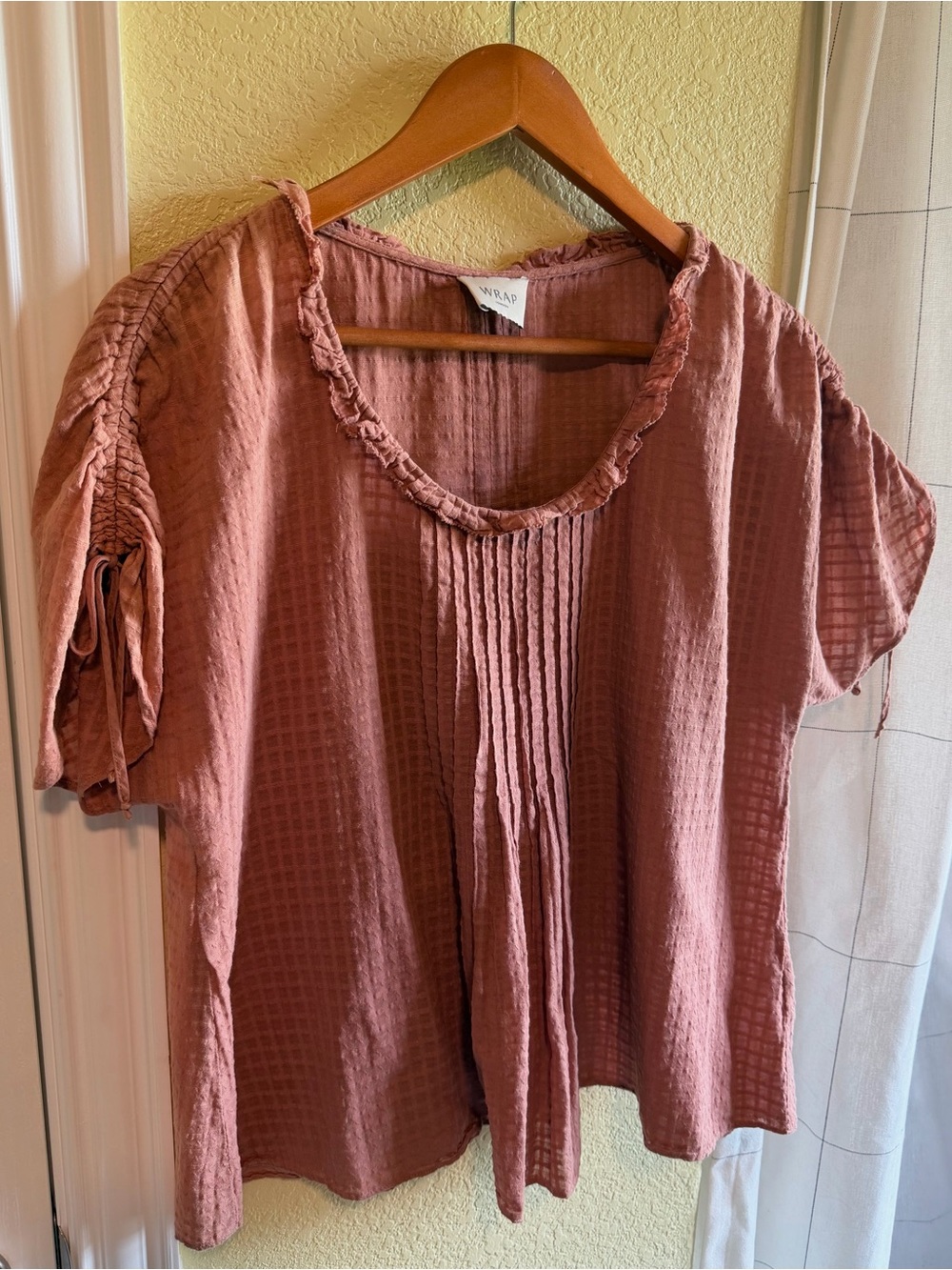 Wrap London Washed Rose Pintuck Peasant Blouse